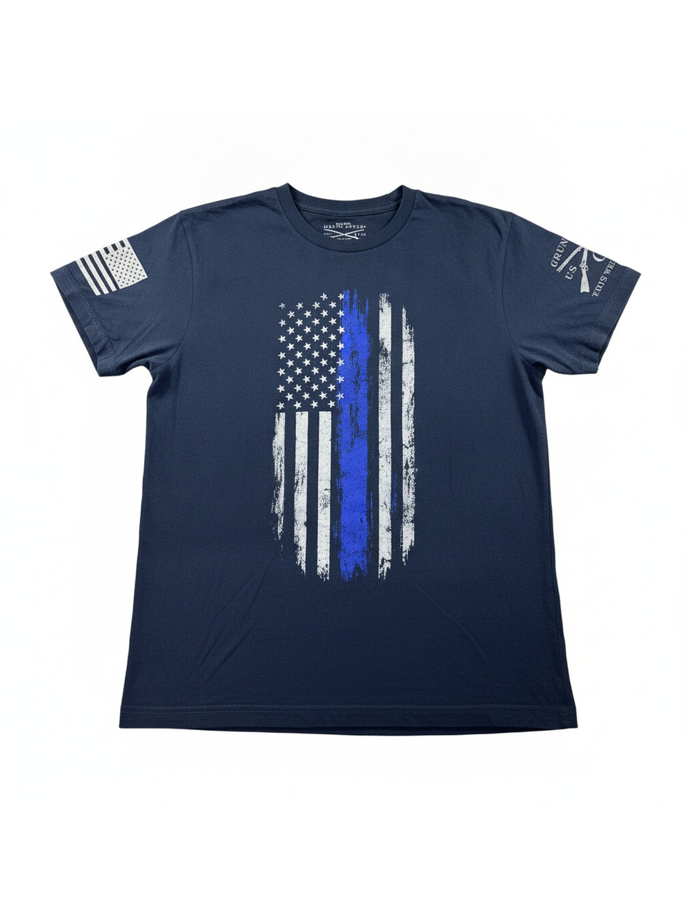 Grunt Style T-Shirt Men's Small Blue Graphic Line Flag Crew Neck Short Sleeve